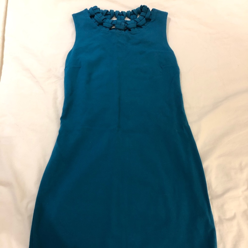 Blue DVF dress with patterned neck